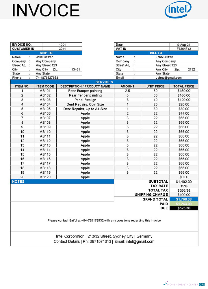 Download USA Intel invoice template Photoshop template